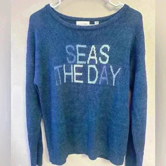 Mia and Tess Seas the Day conversation sweater, blue woman's medium nwt - Picture 1 of 9